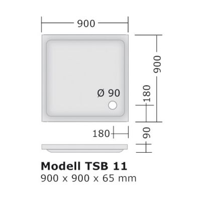Komplettset 90x90 cm ✔ Duschwanne mit Wannenträger und Sifon - tsb011